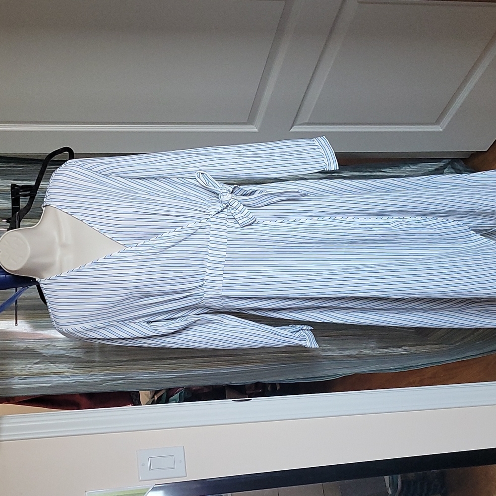 Pinstriped wrap dress M/L 10 midi hi -low hem, Time and Tru